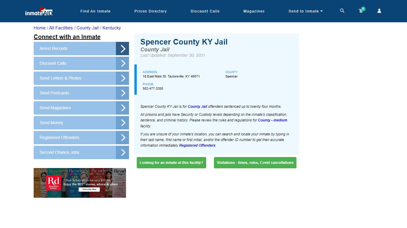 Spencer County KY Jail - Inmate Locator - Taylorsville, KY
