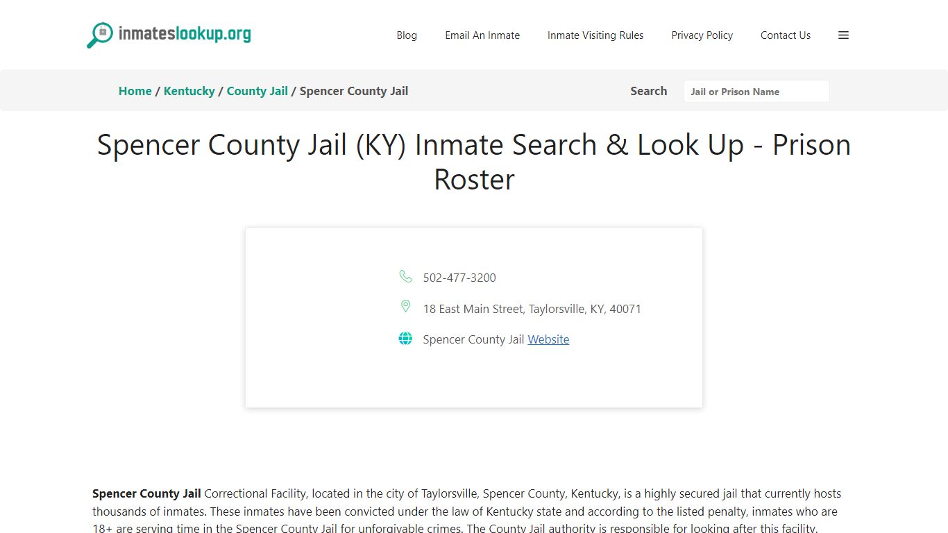 Spencer County Jail (KY) Inmate Search & Look Up - Prison Roster